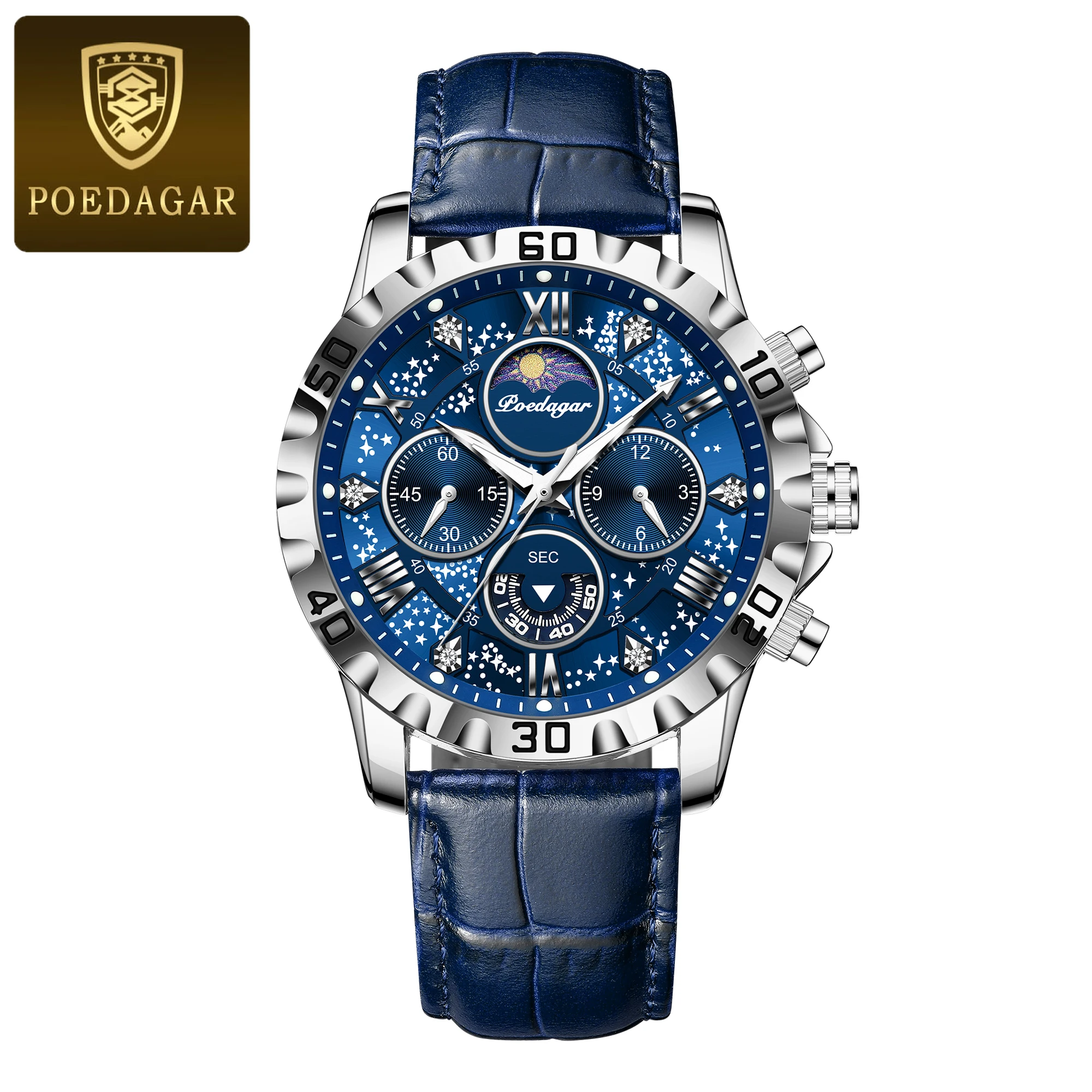 POEDAGAR Luxury Fashion Man Watch Waterproof Luminous Chronograph Leather Watches For Men Sports Outdoor Men's Quartz Wristwatch image 3