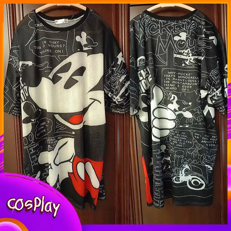

Платье с Микки Диснеем, футболка с короткими рукавами из мультфильма Диснея, летняя свободная одежда в корейском стиле, топ средней длины, милая одежда, подарок