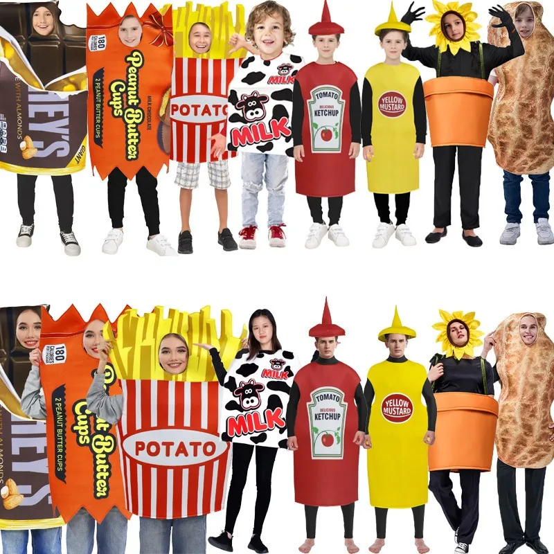 Halloween Funny Parent-Child COS Sunflower French Fries Stage Role-playing Props Doll Costume Polyester Material