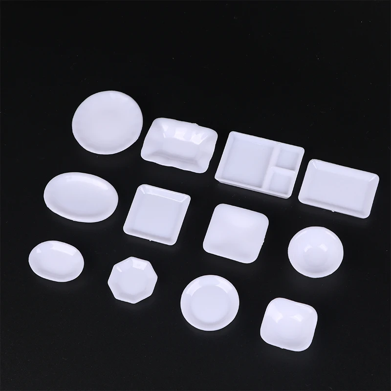 12PCS Dollhouse Miniature Trays Plates Doll Mini Food White Dishes Tableware Doll House Kitchen Scene Decor Toys Accessories