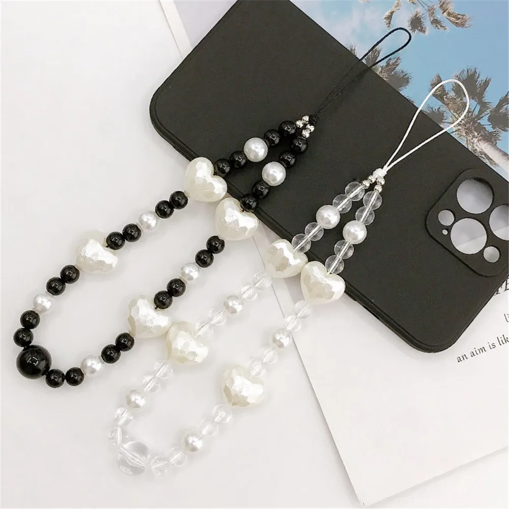 Cordino Per Cellulare Con Perline E Pietre Naturali – Ciondolo Elegante Per IPhone E Android, Nero/Bianco/Grigio