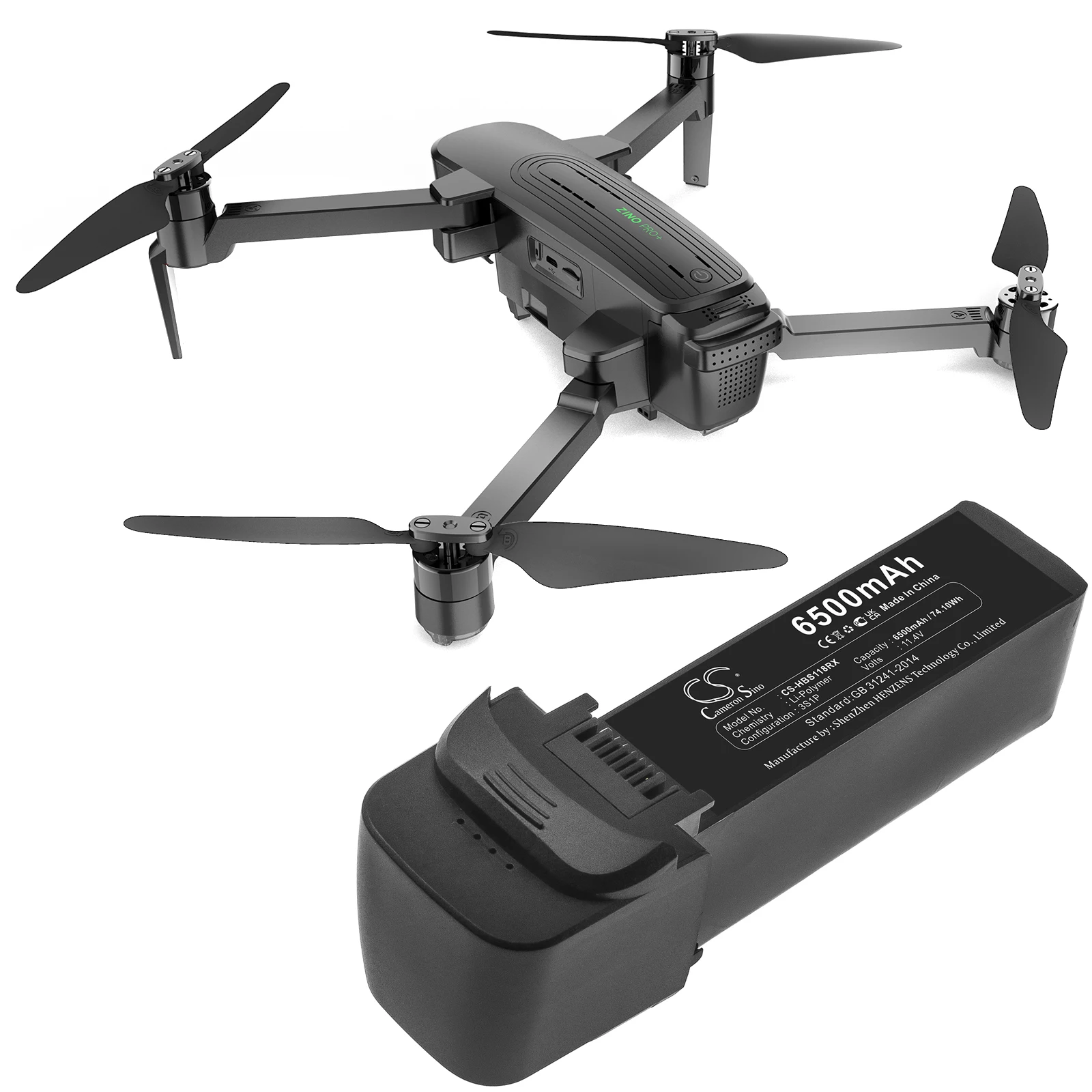 CS-HBS118RX 11.4V 6500mAh Drones Battery 9834117, GFHB6500 for Hubsan Zino Pro+, Zino Pro Plus, 100% NEW, 1 Year warranty