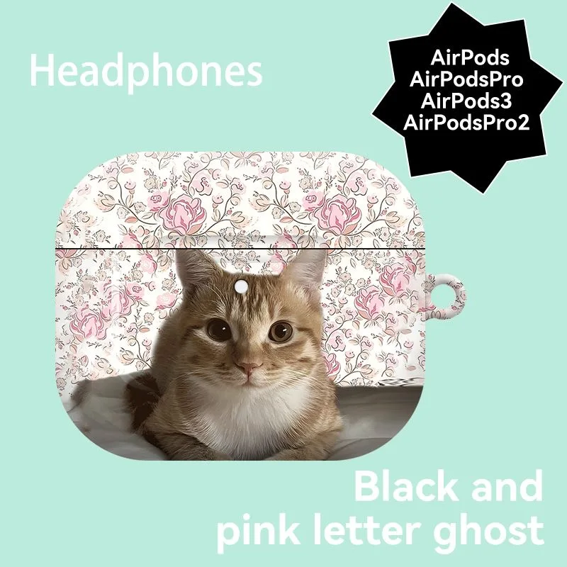 

Ins Pink Floral Kitten Style Earphone Case for Airpods1 2 3 4 Cover Protection for Airpod Pro Pro2nd Shockproof Fundas Covers