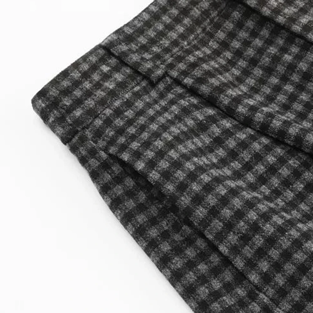 Black and gray plaid pants women's autumn and winter woolen scimitar pants high waist casual straight and thin wide-leg pants