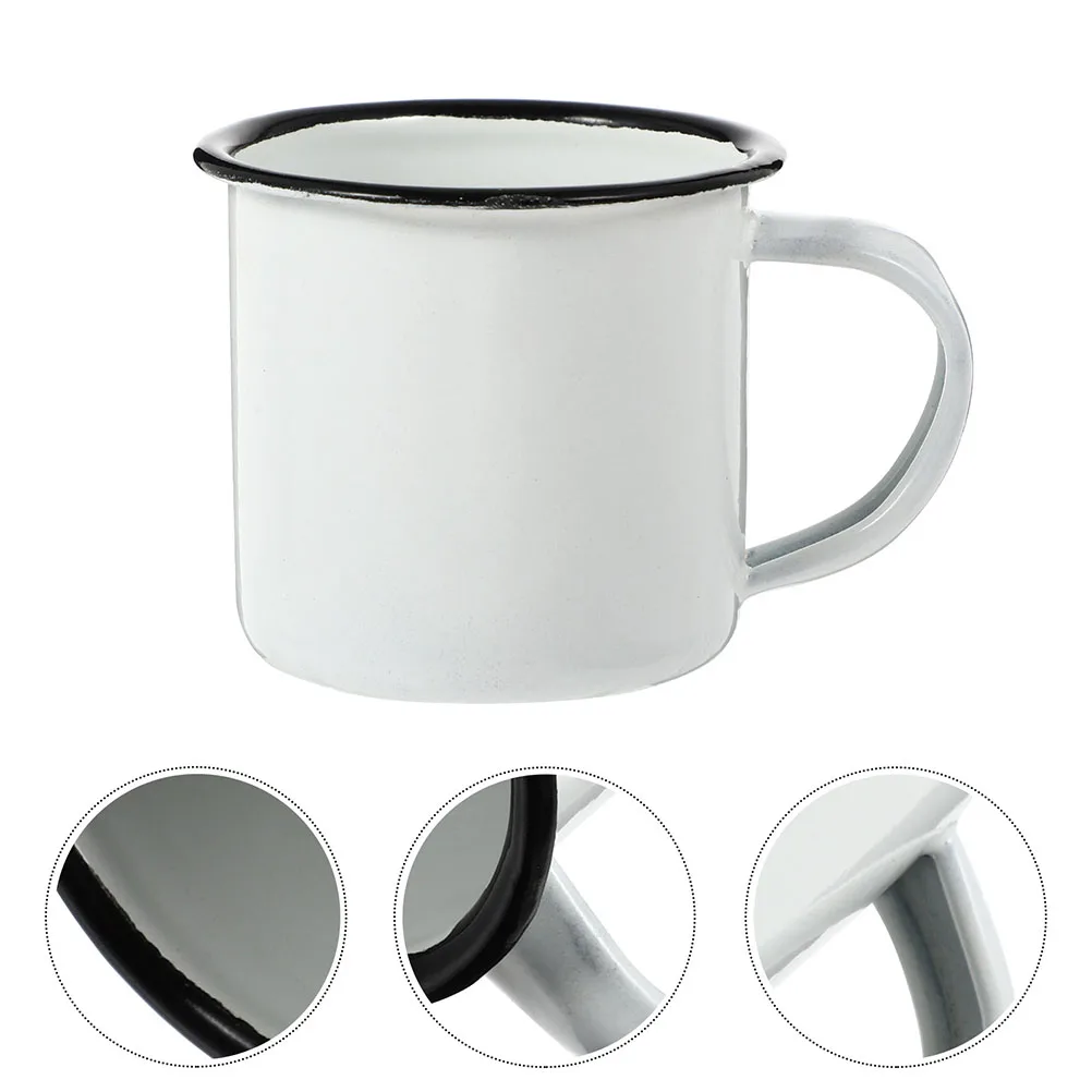 

2pcs Enamel Water Cups Retro Style Coffee Tea Mug Vintage Drinking Cup Camping Mug White Metal Large Capacity For Hot