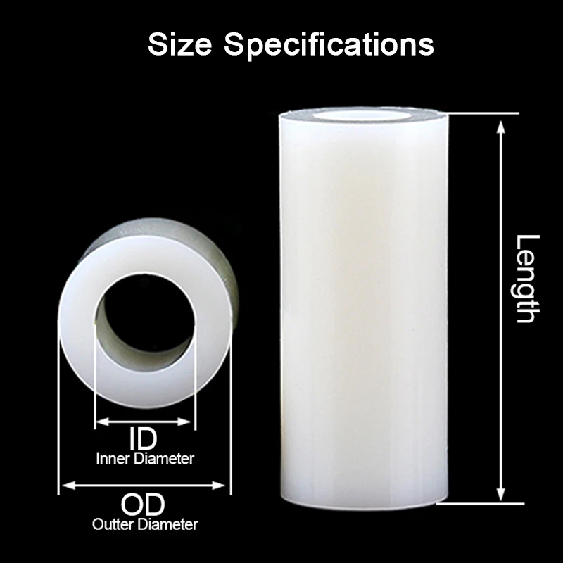 Espaciador de nailon ahuecado, arandela hueca redonda, tornillo de placa PCB, 20/ 50 piezas, M3, M4, M5, M8, blanco