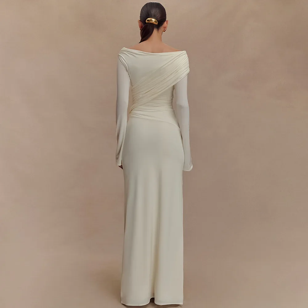 Abito da donna a maniche lunghe di lusso con scollo a V incrociato increspato abiti da sera curvy festa ospite di nozze nuovo 2025 autunno inverno bianco blu