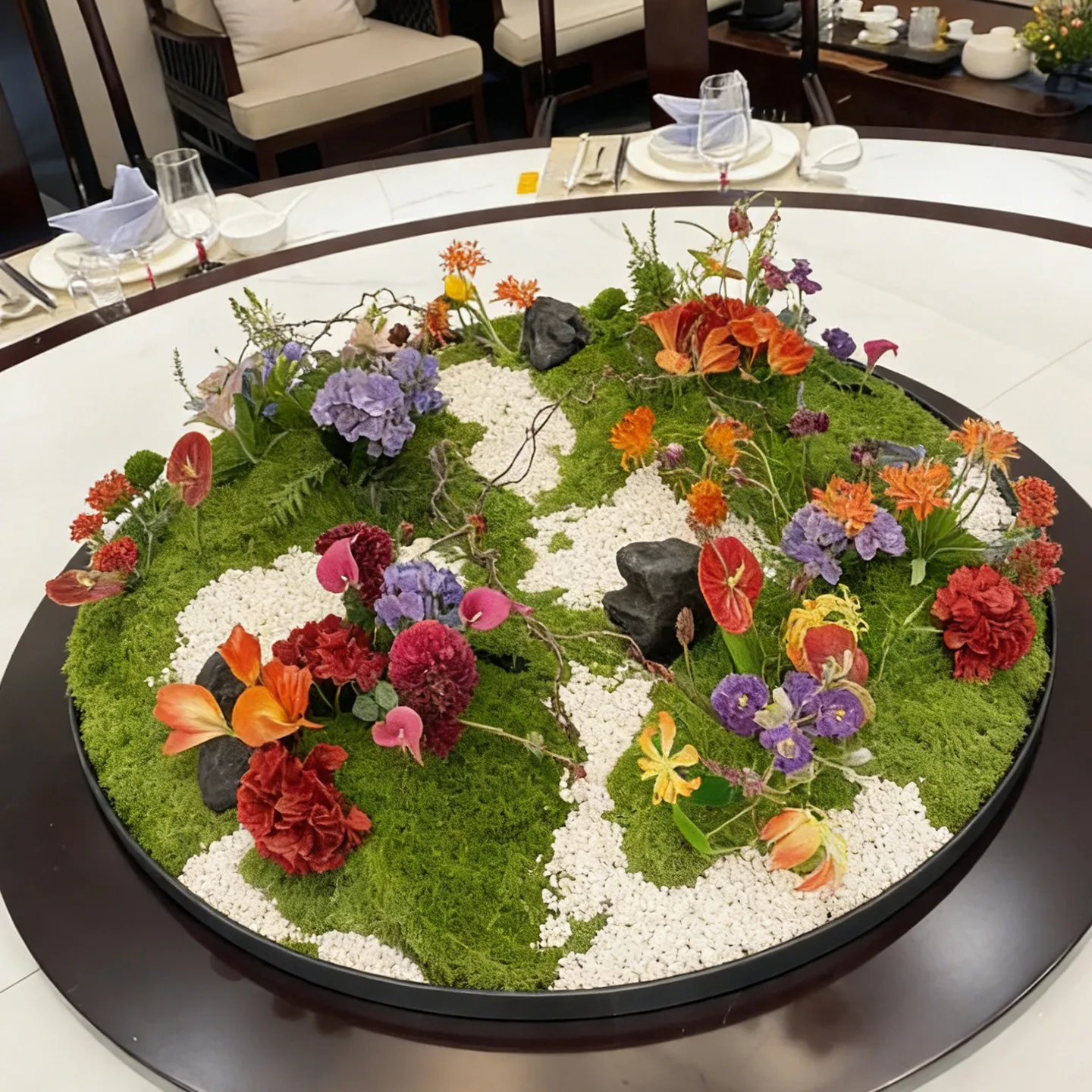 CX Baihui High-End Dining Table Flower Landscape Decoration Hotel Private Room New Chinese Style Artificial Flowers
