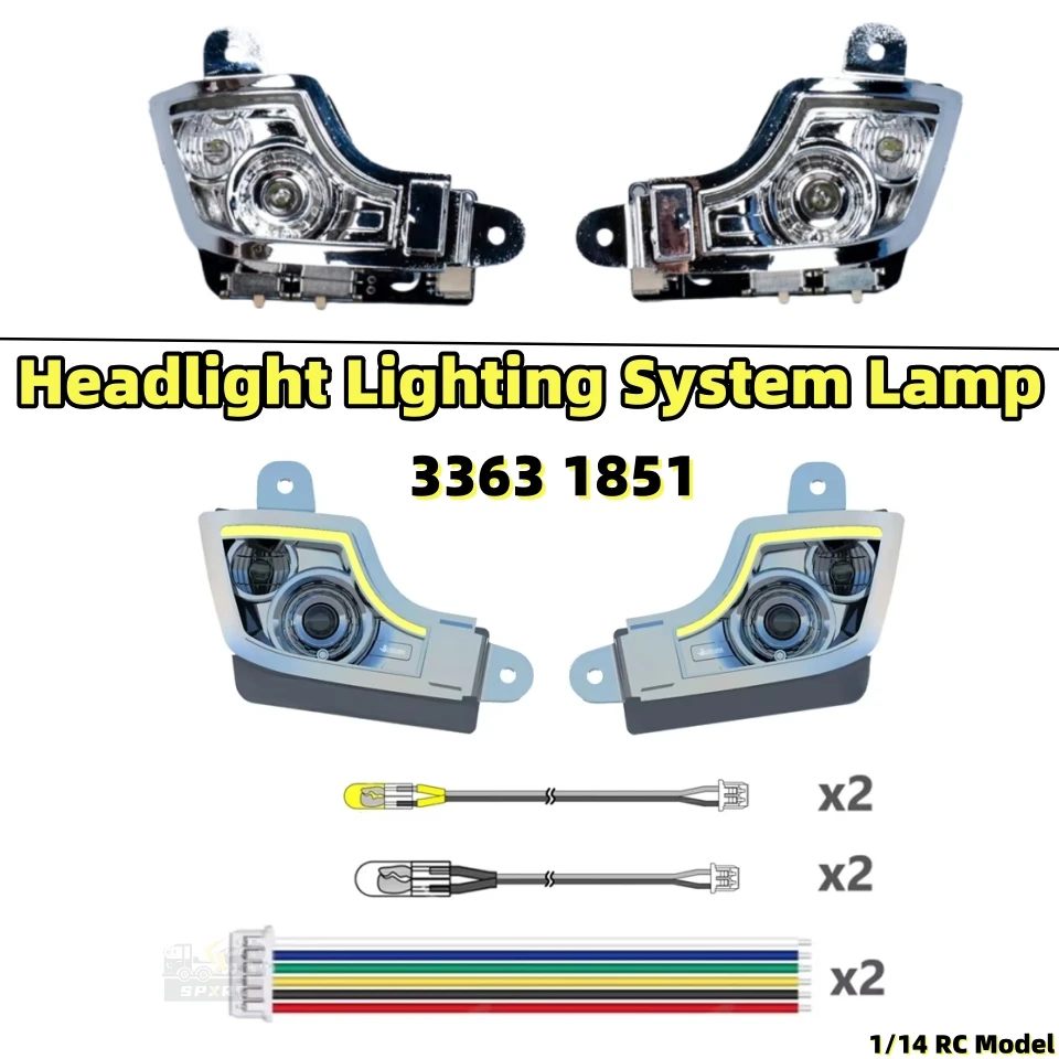 

3363 1851 Система освещения фар, лампа, светодиодная фара, 1 пара, 5 В, задний фонарь для 1/14 Tamiya Benz Actros, игрушка с прицепом с дистанционным управлением