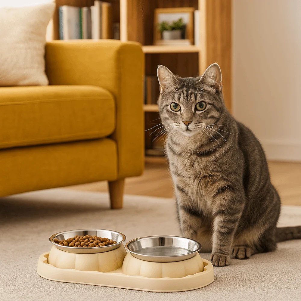 بسيطة الفولاذ المقاوم للصدأ وعاء مزدوج للحيوانات الأليفة مكافحة توبل المضادة للانزلاق كلب المغذية مانعة للتسرب الكلب الغذاء موزع الحيوانات الأليفة متجر