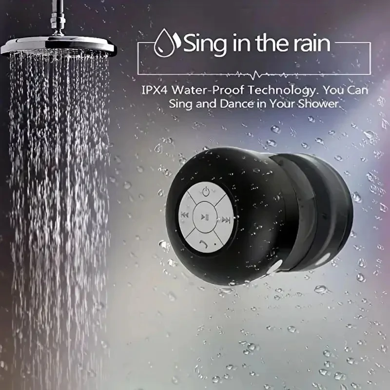 Portable Bluetooth Wireless Speaker Waterproof with Suction Cup Small Stereo for Car Bathroom Mobile Music Listening