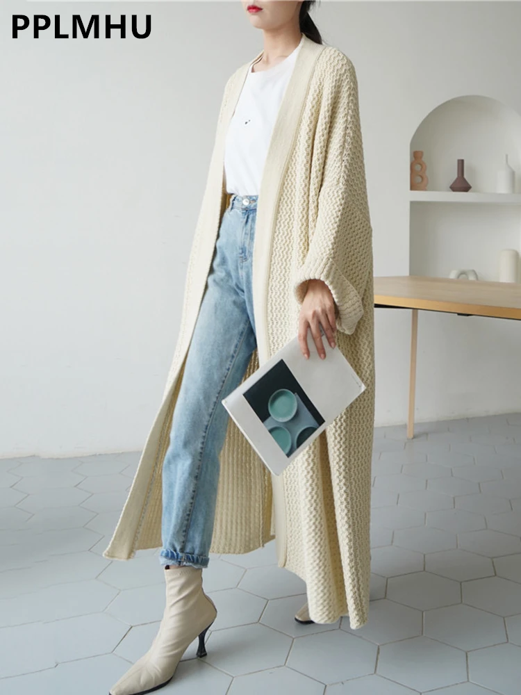 Spring Fall Hollow Out Mid Length Cardigan Women Casual Loose Knitwears Sweater Jackets Korean Knit Gilet Streetwear Malhas Coat