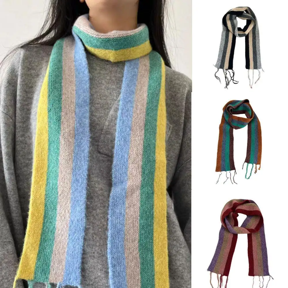 

Long 170cm Scarf 4colors Rainbow Winter Scarf Women Long Strip Neck Warmer Fashionable Trend Shawl Versatile Block Knitted Scarf