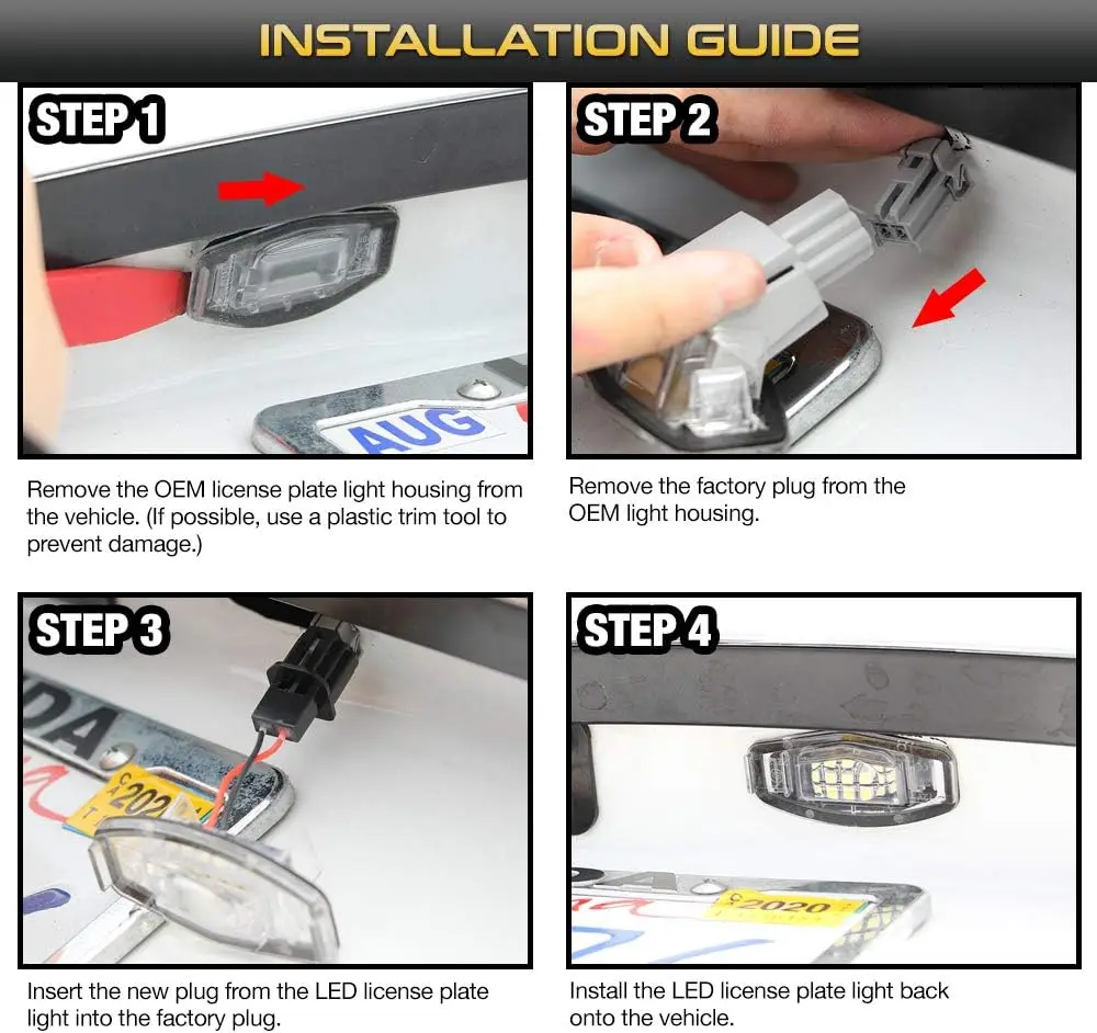 Luz LED de matrícula para Honda Accord Sedan Odyssey Pilot Cicic & Acura MDX TSX TL RDX RL 2 uds reemplazo de conjunto de lámpara de etiqueta