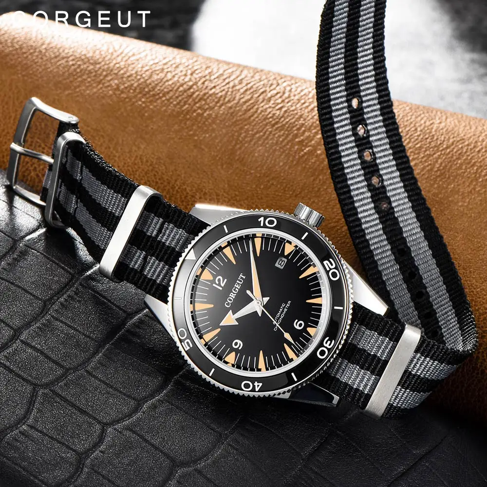 CORGEUT  41mm Mens Business Luxury Watch NH35 Automatic Mechanical Sapphire Glass Men Glow Watches Waterproof nylon Reloj