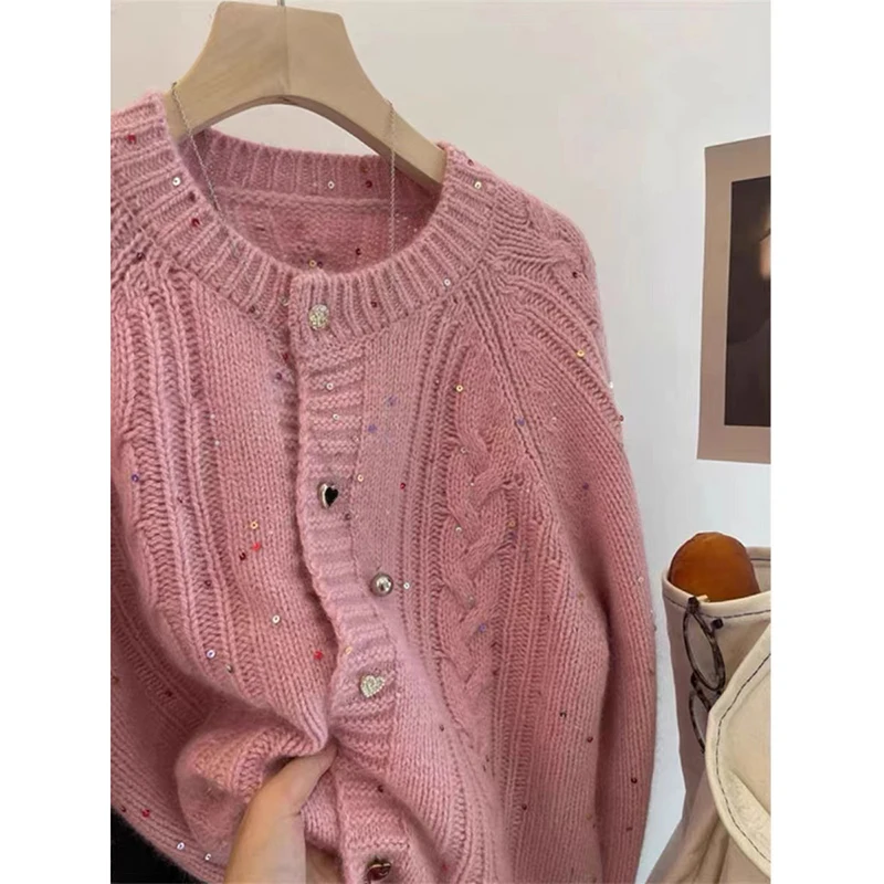 Women's Cardigan Sweaters Knitted Jackets Knitwear O Neck Long Sleeve Jumpers Knit Coat 2024 Gray Woman Streetwear Sweaters Tops