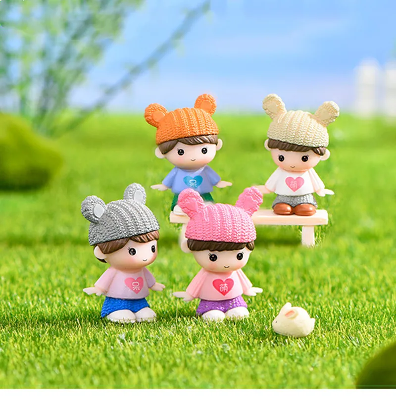 4pcs Mini Girls Figures Miniatures Figurine Old Couple Figures Fairy Garden Figurines Home Decoration