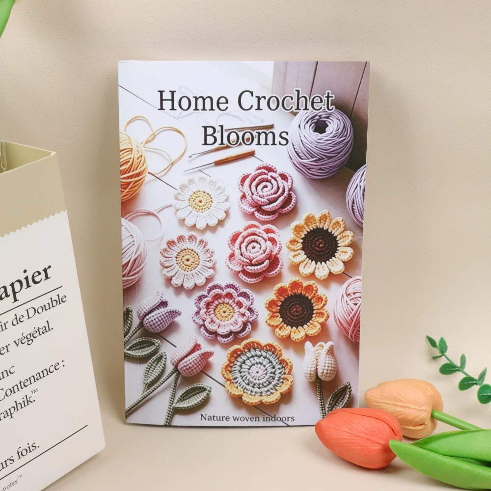 1 Crochet Pattern Notebook | Home Crochet Flower Tutorial Book | Standard 14×21 cm Size | Indoor Floral DIY Guide: Flower & Stem