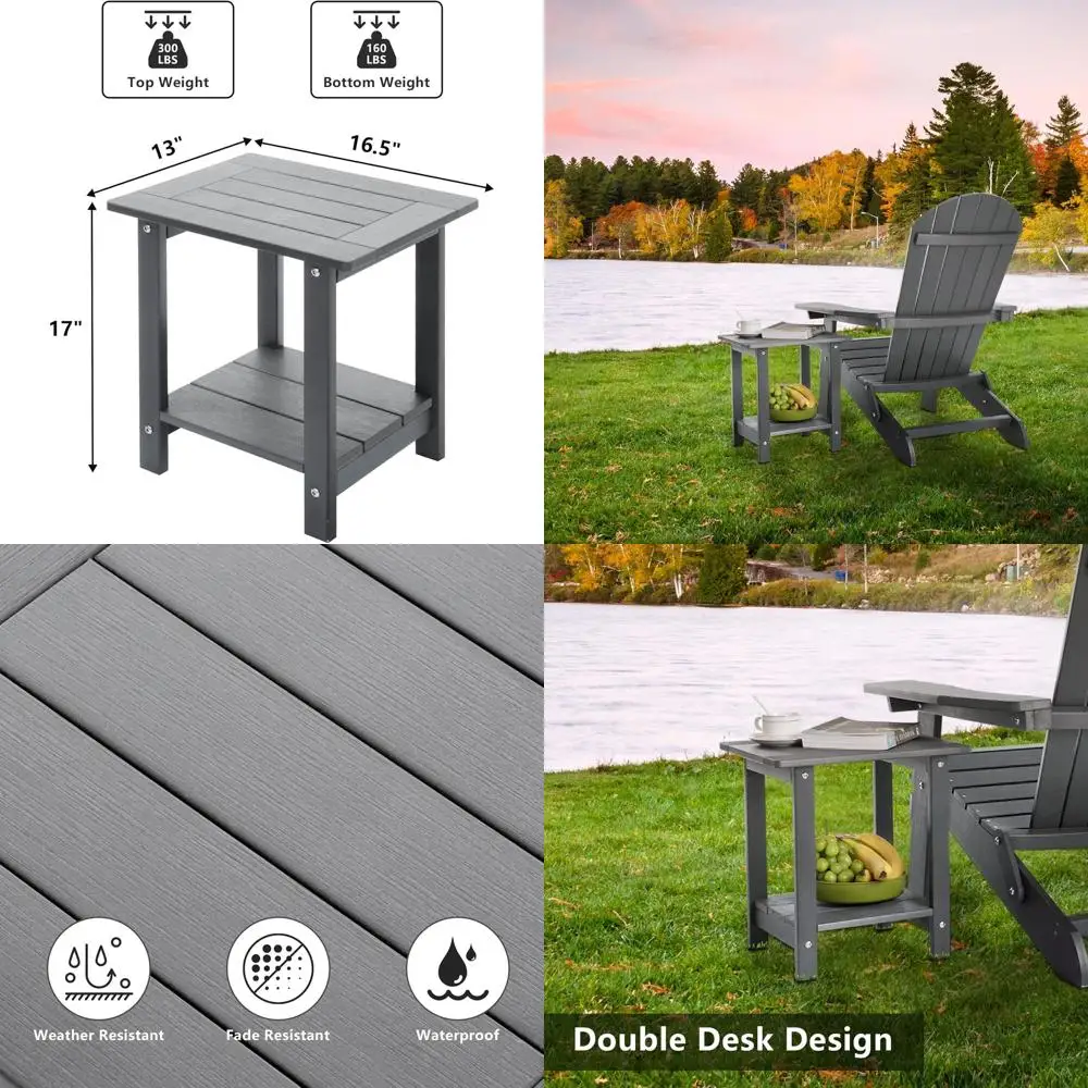 

Weather-Resistant Outdoor Side Table for Adirondack Chairs, Grey, Rectangular Patio End Table