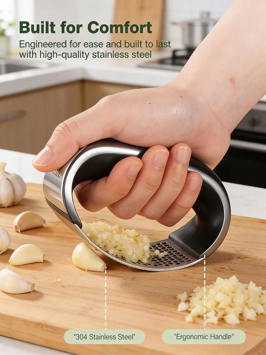 1PC Innovative Stainless Steel Garlic Press - Efficient Garlic Paste Maker Essential Kitchen Tool - Image 5