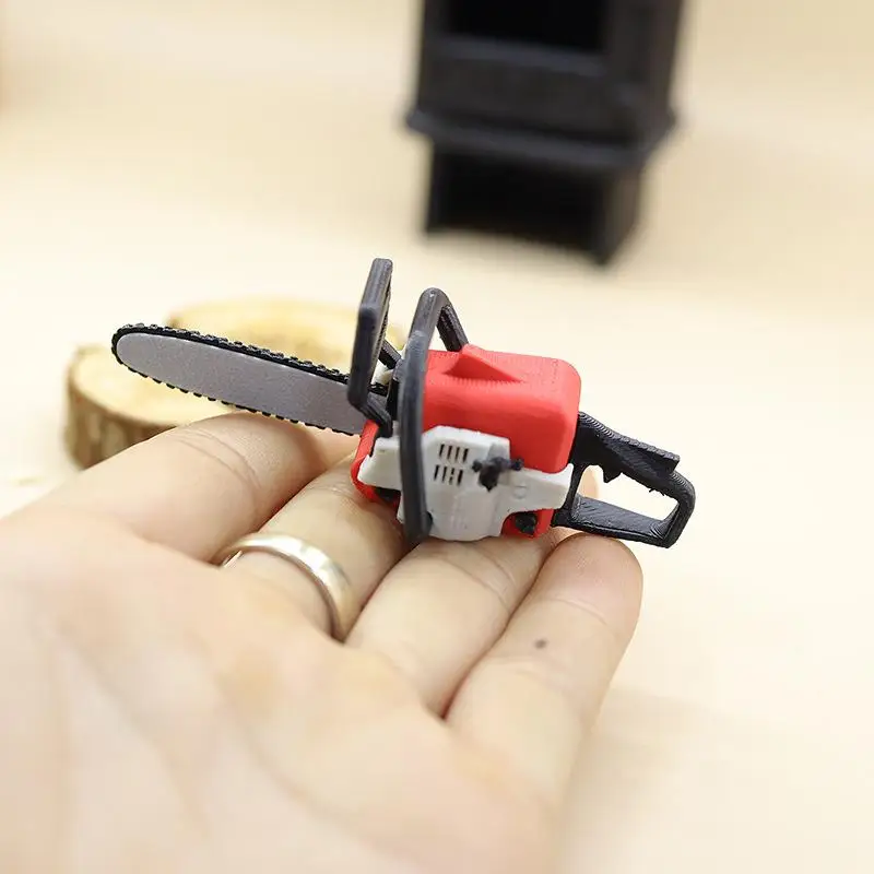 {H} 1Pcs Mini Furniture Dolls Play Home Toy 1/12 Scale Dollhouse Chainsaw Logging Wood Saw DIY Model Scene Decoration - view 2