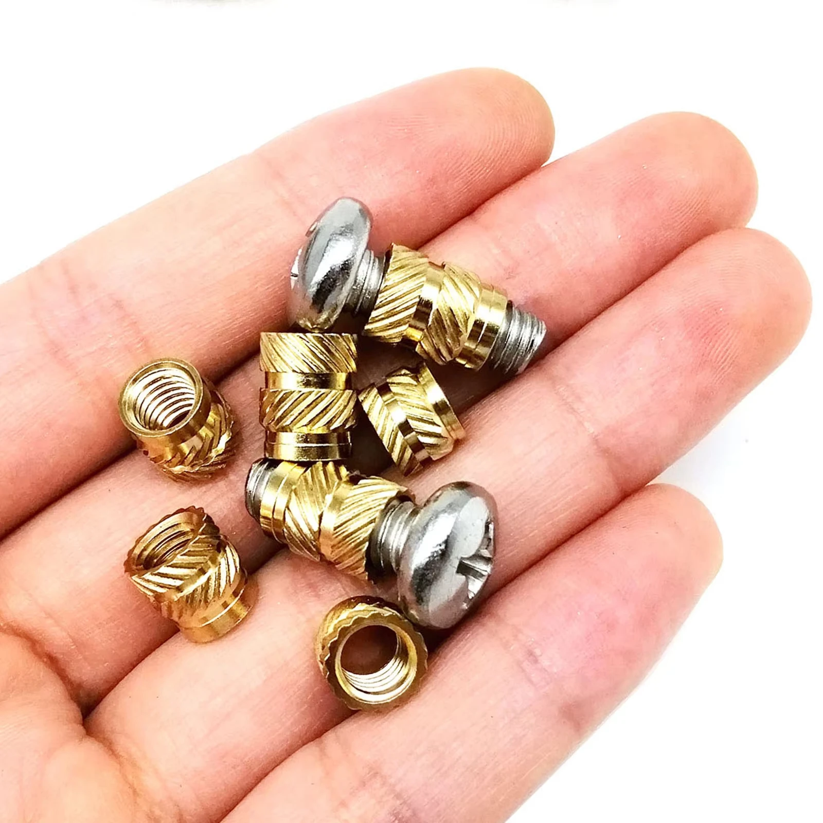 Brass Hot Melt Insert Knurled Nut M1 M1.4 M1.6 M1.7 M2 Thread Heat Molding Double Twill Injection Embedment Nut For 3D Printer