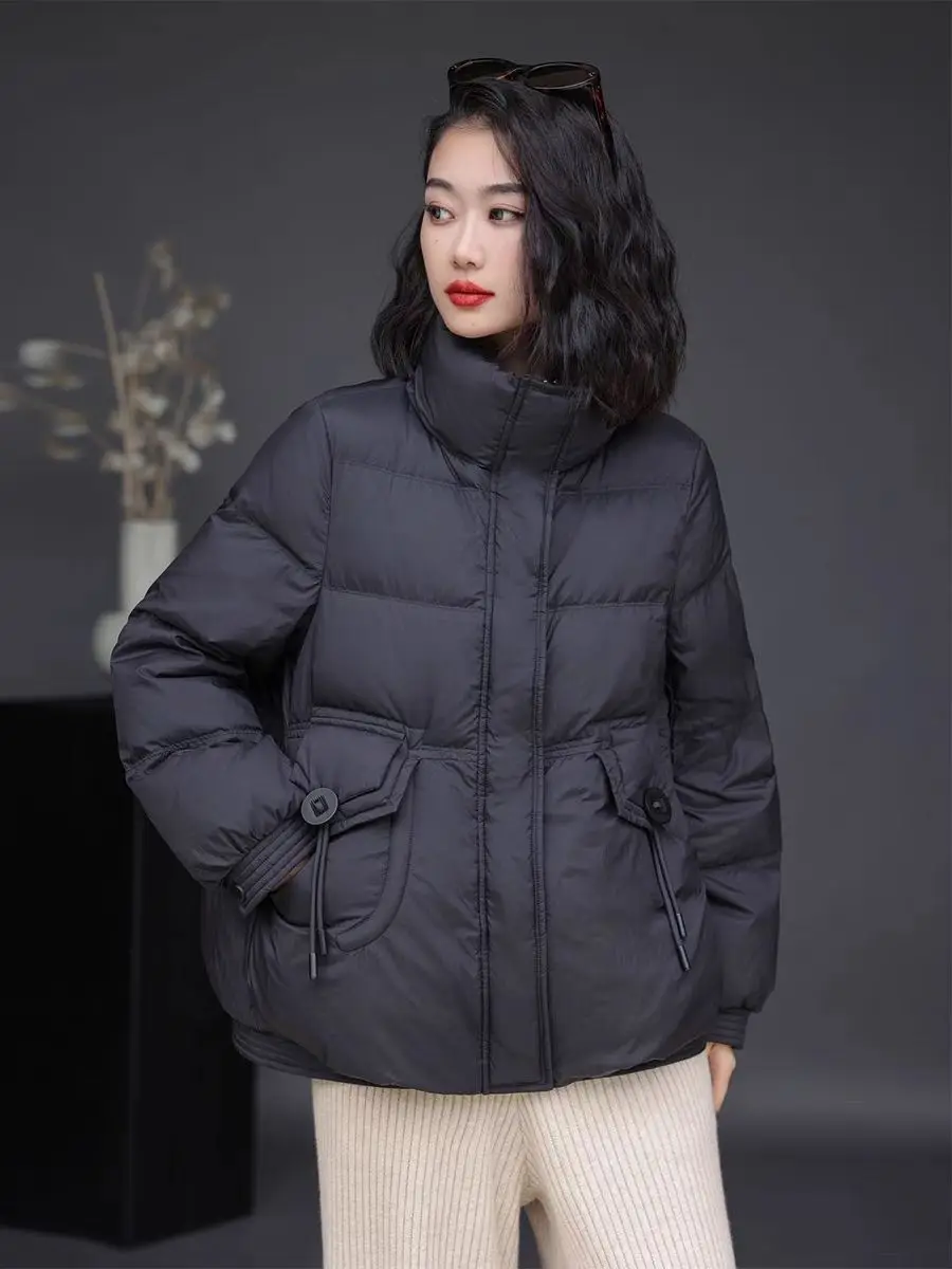 Black Short Cotton Coat For Women 2024 New Winter Zipper Stand Collar Loose Quilted Jacket Temperament Thermal Padded Clothes