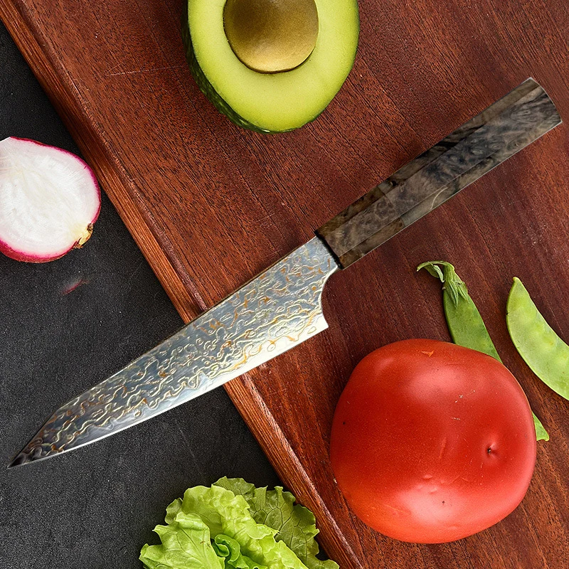 

5.7 Inch Utility Knife 37-layers Tricolour Copper Damasus Steel Blade Paring Cleaver Steak Barbecue Kitchen Knife Wood Handle