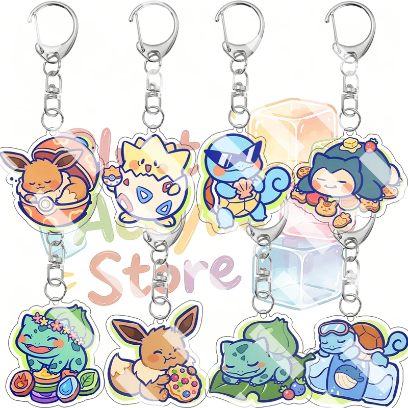Llavero de acrílico de Pokémon, versión Q de anime, con personajes de Eevee, Bulbasaur, Squirtle y Charmander, colgante para bolso y accesorio decorativo
