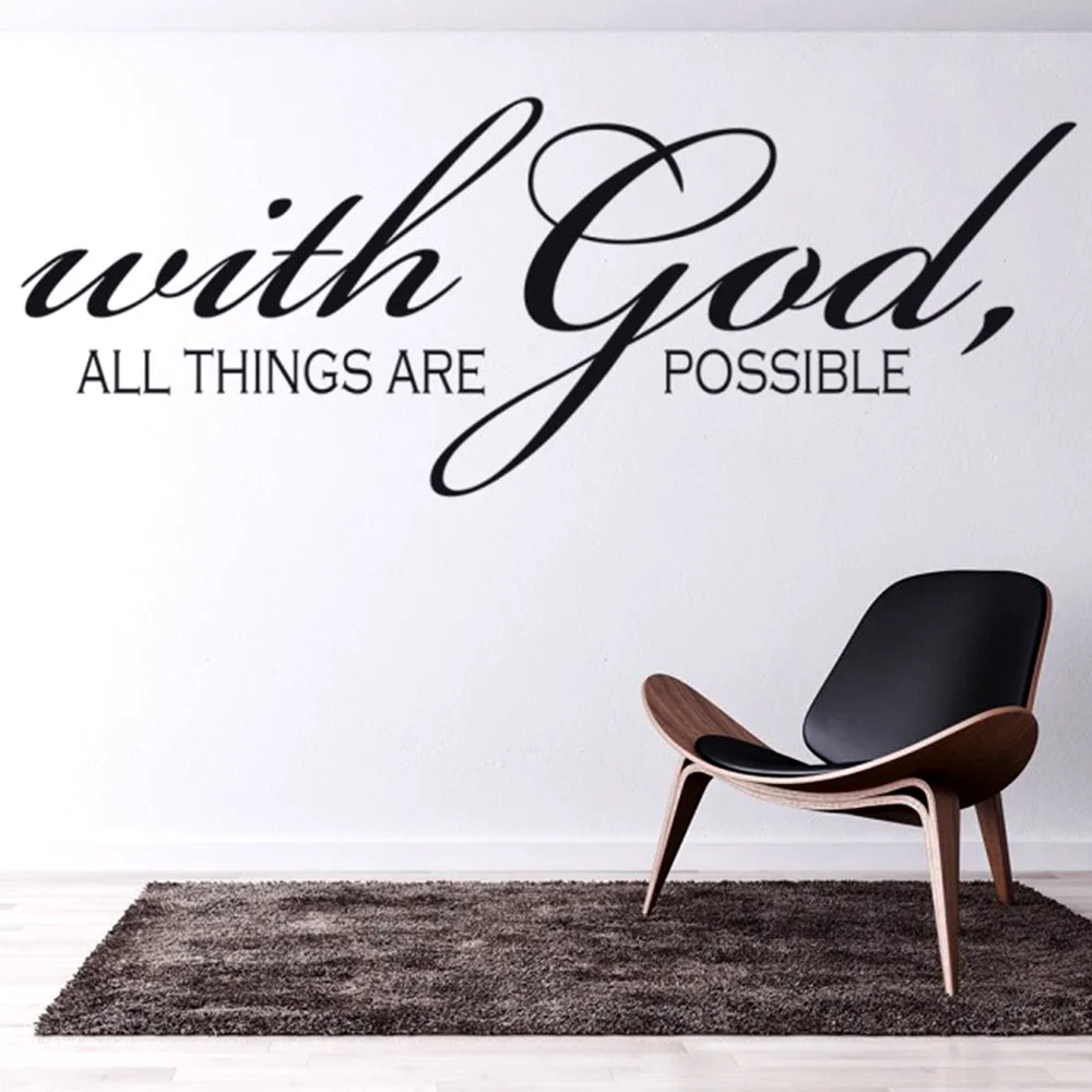 1 pc with god all things are possible Sentence Wall Stickers Self Adhesive Art Wallpaper For home Decor Removable Decor Decal