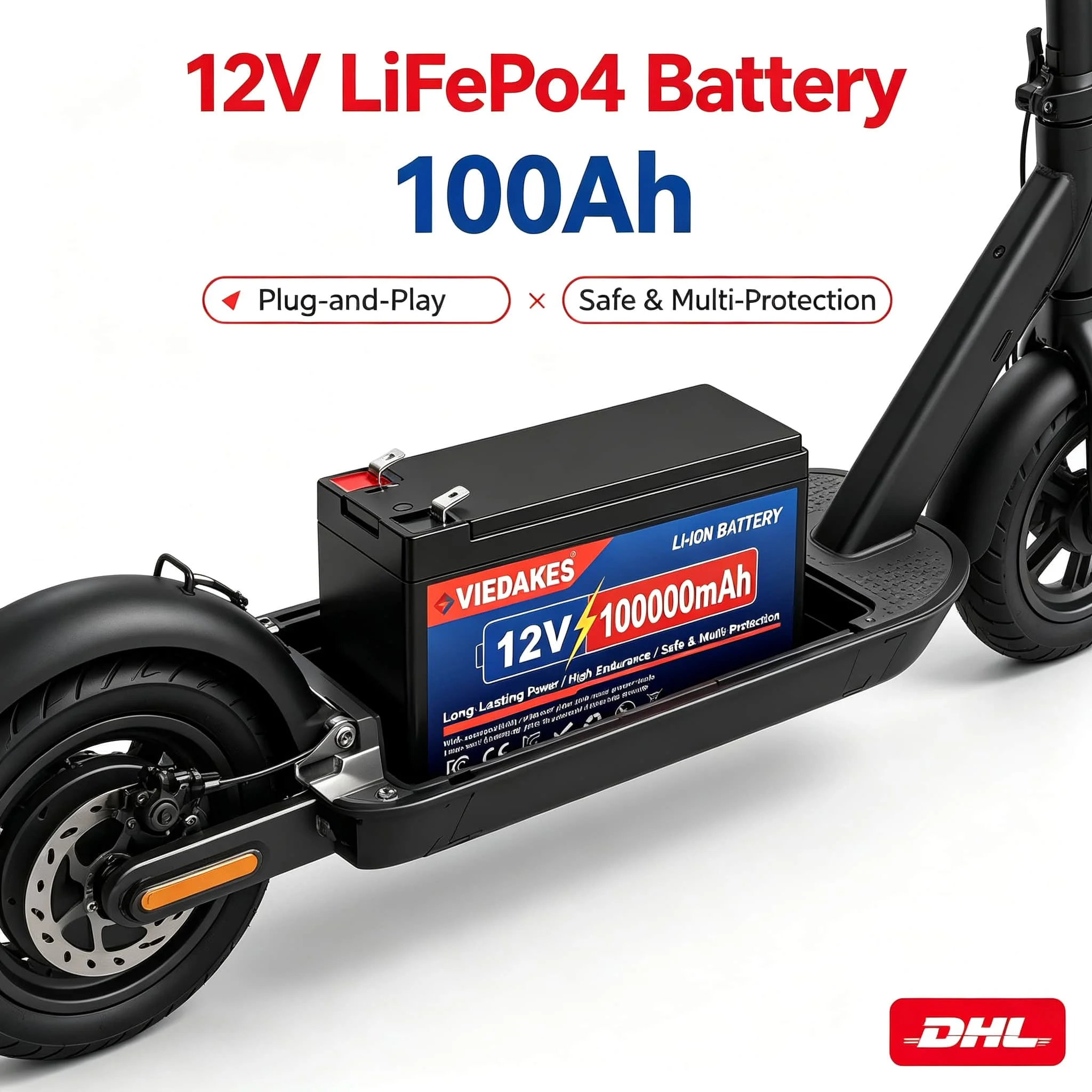 High Endurance 12V 100Ah LiFePO4 Battery VIEDAKES Rechargeable Lithium Iron Phosphate for Marine Solar RV Power