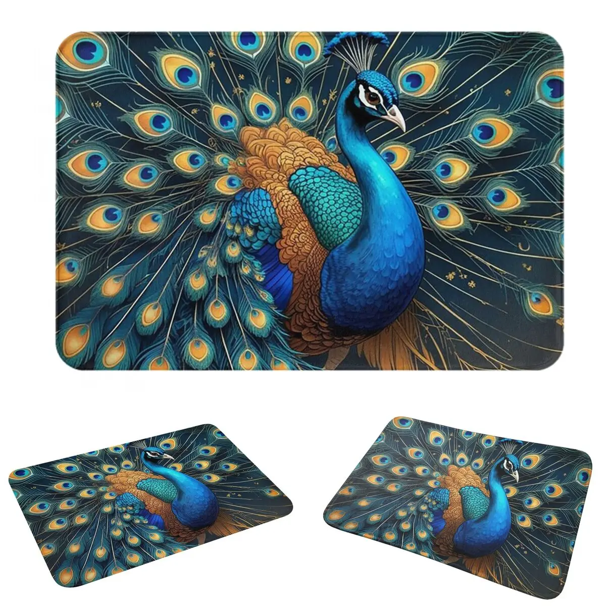 Beautiful Peacock Feathers Anti-slip Doormat Floor Mat Sand Scraping Carpet Rug for Kitchen Entrance Home Bathroom Footpad Mats