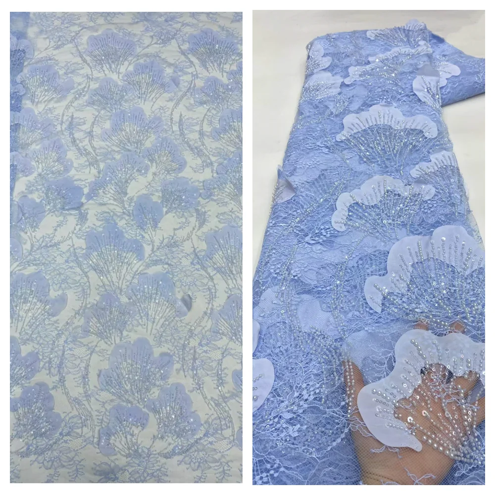 

2026 New Luxury Nigerian African Beads Sequins Mesh Lace Bride French Net Lace Fabric Sewing Embroidered Lace Dress Women