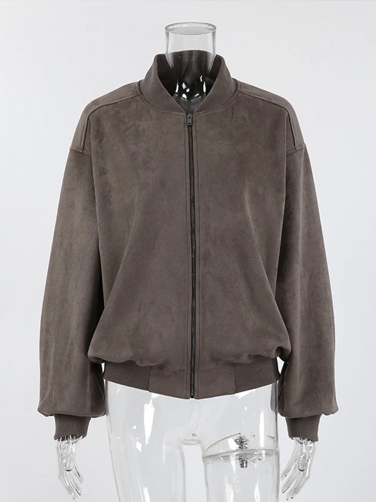 سترات كلاسيكية معاطف نسائية موضة سترات بأكمام طويلة وسحاب سادة وياقة واقفة معطف ملابس الشارع الشهير 2025 جديد لخريف وشتاء