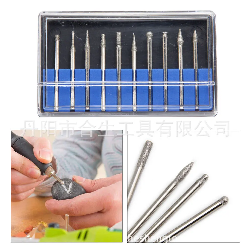 10pcs diamond grinding needles,nail art jade grinding heads,brazing grinding rods grinding carving drills tools,with boxed