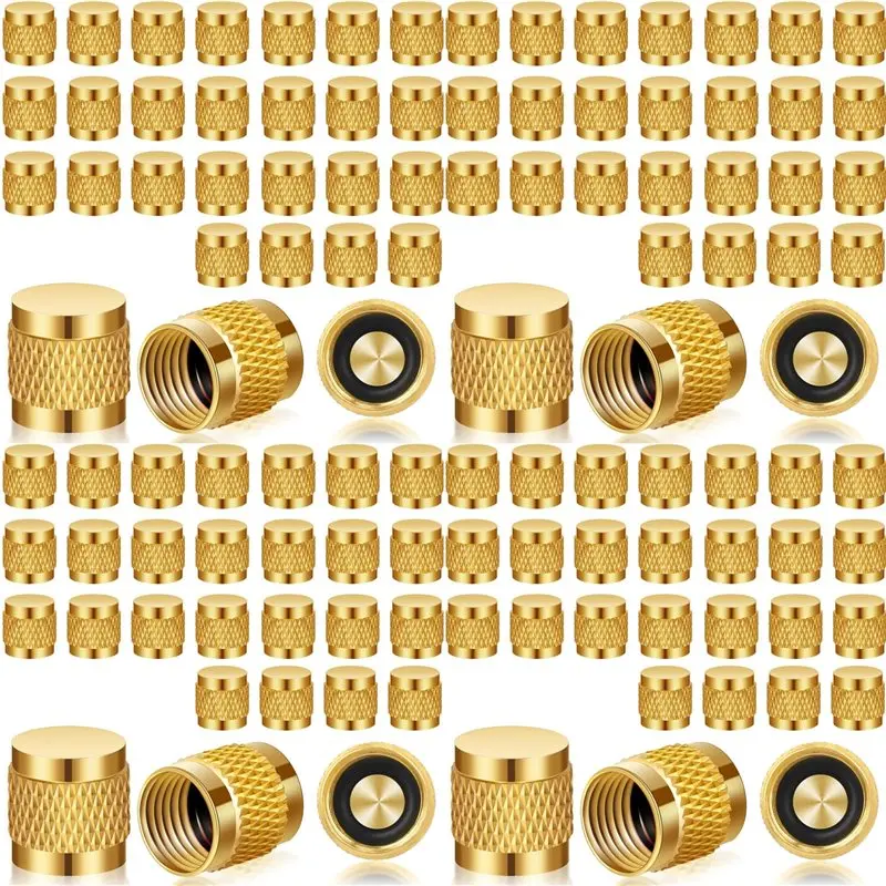 【CHRISTMAS 】1/4Inch Flare Cap, Round Brass HVAC Locking Caps, W/Neoprene O-Ring Seal AC Service HVAC Valve Caps, (100 Pcs) A