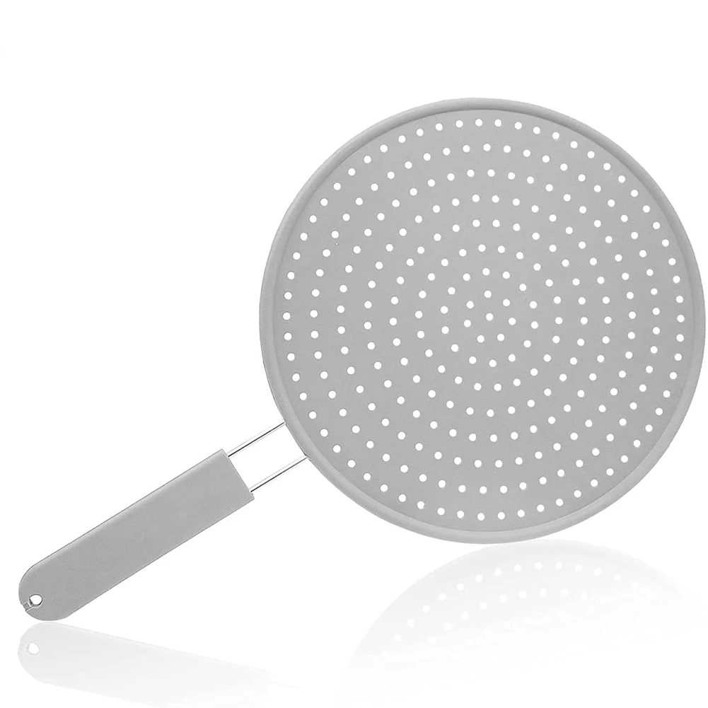 

Silicone Kitchen Splatter Screen With Handle Heat-resisting Oil Splash Guard Drain Board Cover Kitchen Frying Pan Lid