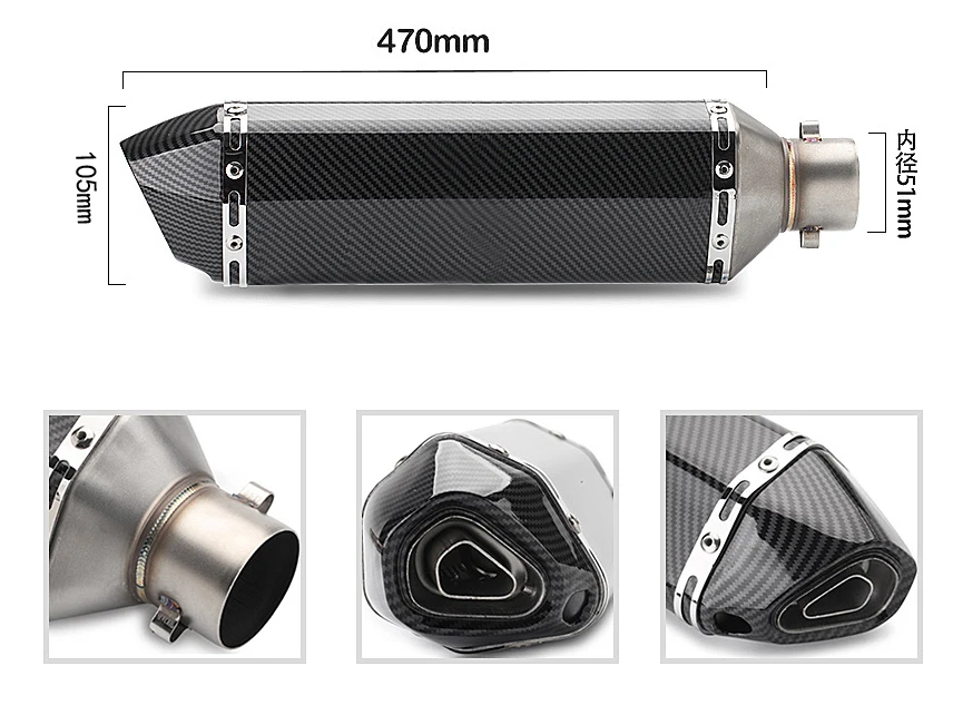 51mm Motorcycle Muffler Ak Exhaust Escape End Tail Silencer Pipe Pot DB Killer for CB400 Ninja250 MT09 Z800 R3 R25 MT07 z250 view 3