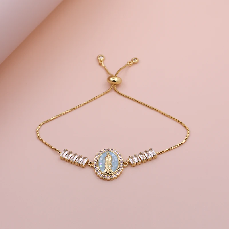 Oval Shape Shell Zircon Virgin Mary Push Pull Adjustable Bracelet 2023 Women Classic Versatile Jewelry