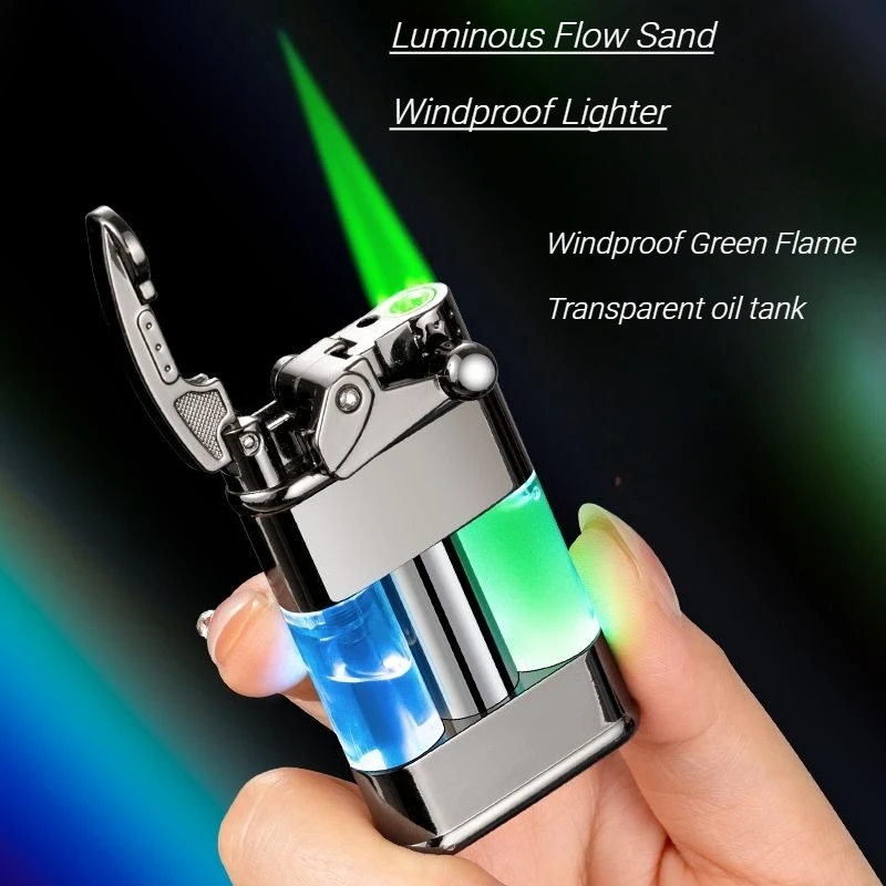 2026 New Luminous Flowing Sand Shaking Arm Lighter Metal Windproof Strap Lamp Inflation Men's High-end Cigarette Accessories