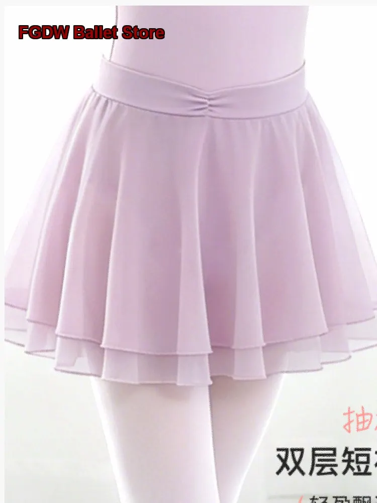 Children's Girls' Mesh Hip Covering Half Skirt Chinese Practice Leotard Short for Jumping and Grade Exams Kids