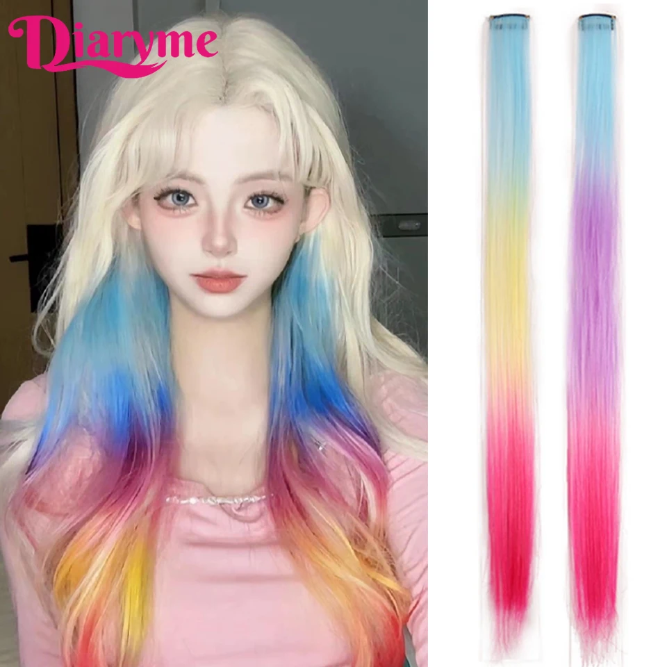 Hanging Ear Dyeing Synthetic Wig Piece Gradient Highlighting Long Hair Rainbow One-piece Thin and Traceless Clip Hair Extension