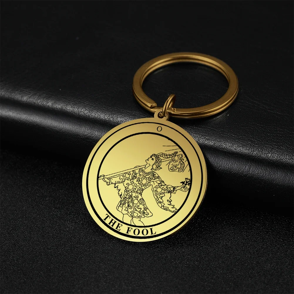 LIKGREAT The Major Arcana Pendant Keychains Vintage Tarot Round Key Chain Stainless Steel Jewelry Valentines Day Gift Pet urn