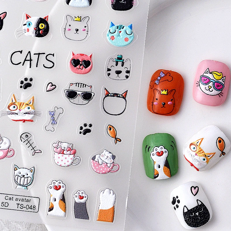 

Embossed 5D Nail Art Decorations Sticker Kawaii Cartoon Cat Design Nails Decorations Accesories Decals Manicure Decor Supplies