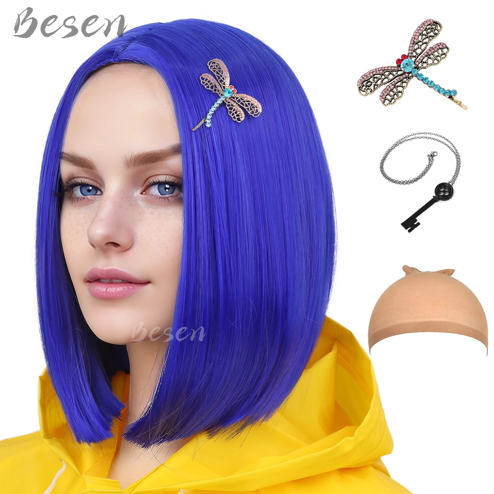 Synthetic Dark Blue Bob Wigs for Coraline Costume Women Girls Women\'s Costume Wigs Colored Bob Wigs for Cosplay Halloween Party