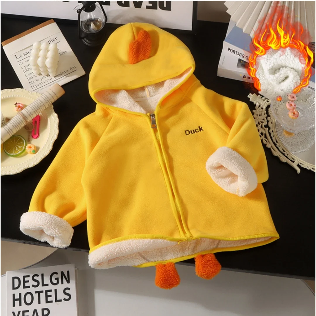 

Winter 1-6Y Kids Girls Boys Fleece Lined Hooded Jacket Cute Animal Print Warm Zip-Up Coat Autumn Children Casual Outerwear Top