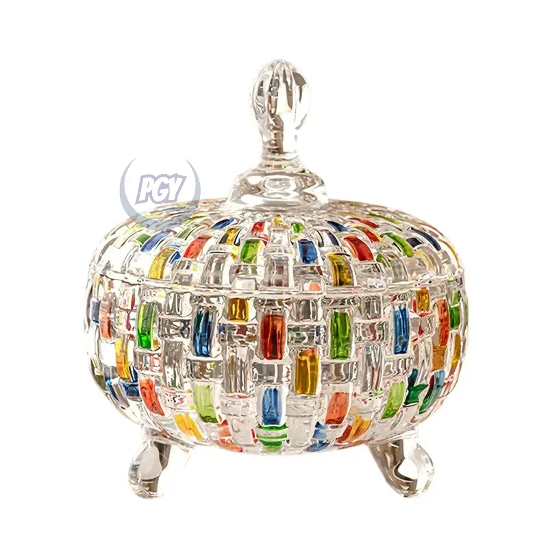Nordic Glass Candy Jar with Lid Mix Color Plaid Pattern Removable Cover Dried Fruit Snack Jar Home Fruit Plate Candy Bowl Decor