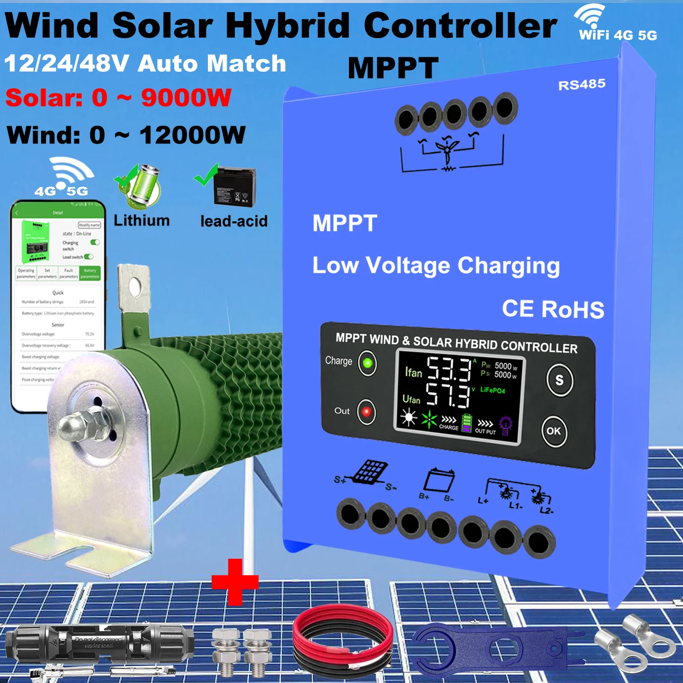 12V 24V 48V MPPT Charge Controller 80A 5000W 4000w 3000w Solar Panel Wind Generator Regulator for Household System Lifepo4