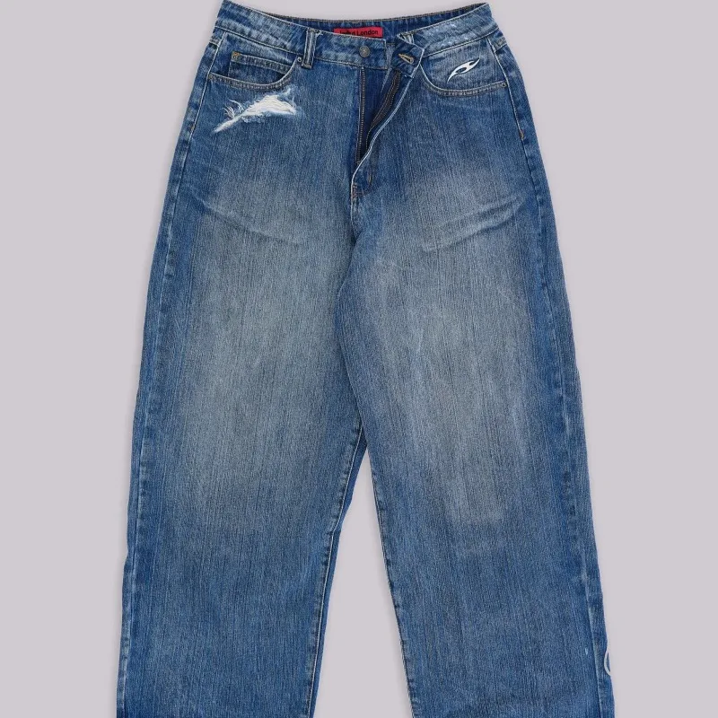 Y2K غسل أجنحة الحرية البيضاء النقية جينز فضفاض 2025 الصيف الاتجاه الطباعة نمط كبير التطهير السراويل سلسلة مختارة