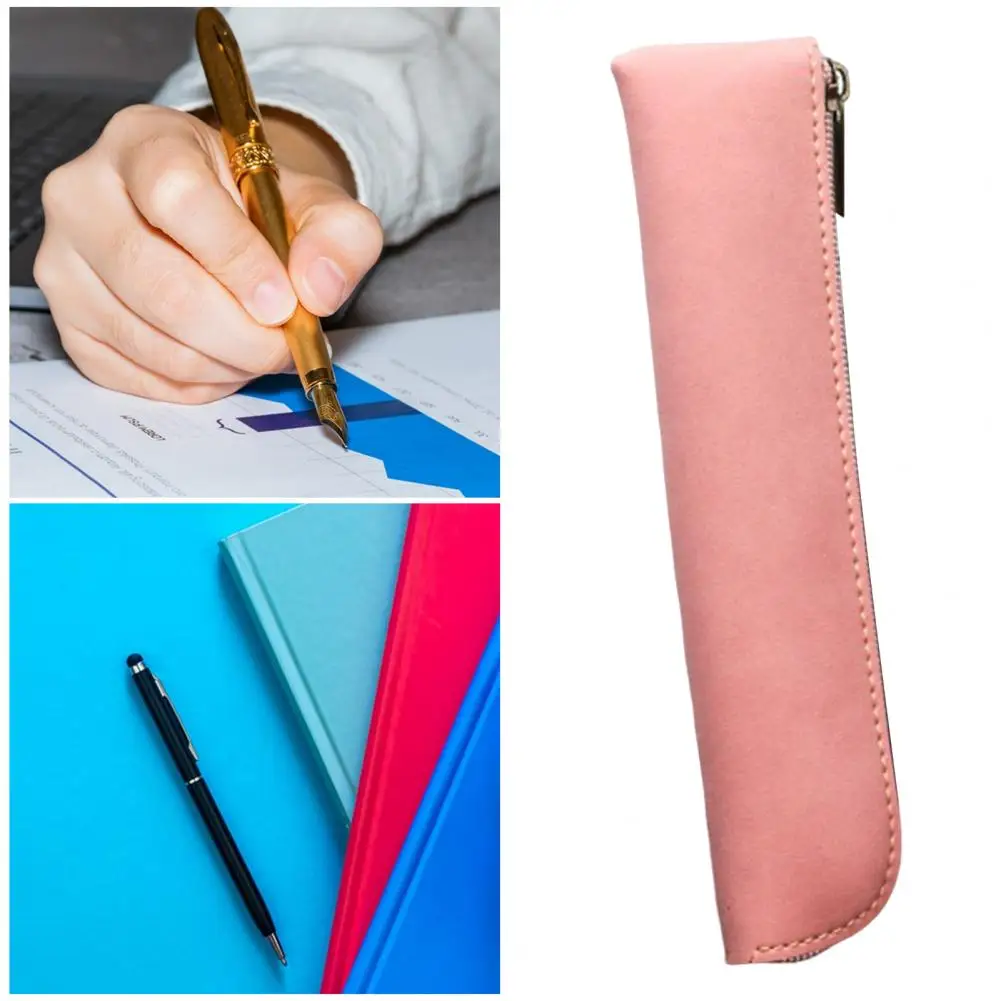 Pencil Bag Office Supplies Versatile Faux Leather Pencil Holder Retro Style Zipper Pouch for Students Portable for Office